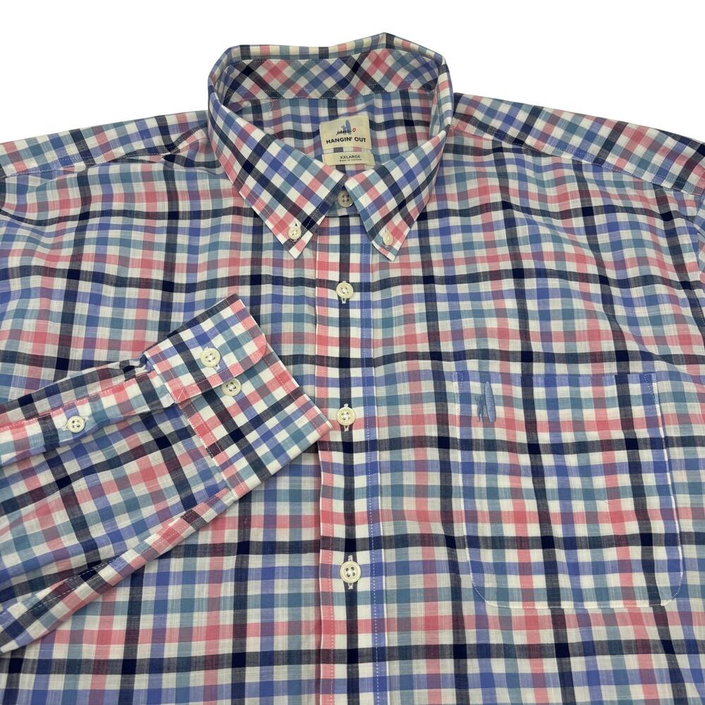 Johnnie O 2XL Blue Pink Check Plaid Long Sleeve Button Down Shirt